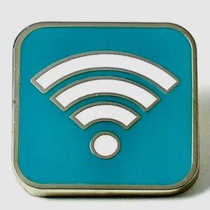 Pintrill NWT Public WiFi Silver Teal Turquoise Blue White Enamel Resin Logo Pin